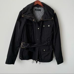 Zara Double Layer Hooded Belted Full Zip Jacket Black / Gold L
